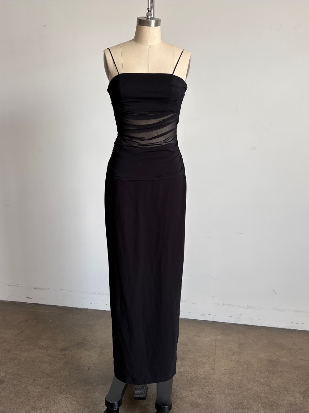 New Amanda Uprichard Maxi Dress with Sheer Waist in Black Sz X-Small
